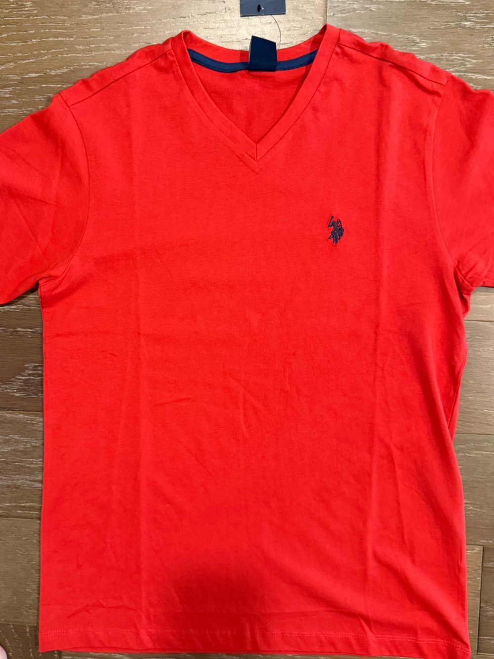 U.S. Polo Assn. Bright Red V-Neck Tee with Navy Logo